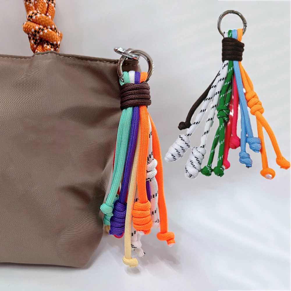 Korean Rainbow Braided Rope Pendant Keychain Fashion Bag Accessories Tassel Anti-theft Key Chain Colorful Pendant Gift Keyring M250604
