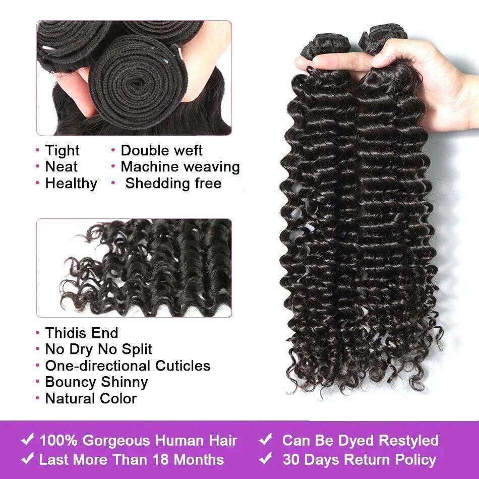 Deep 30 Inch 100% Bralizian Remy Raw Virgin Human Curly Water Wave Extensions 3 4 Long Bundles Bulk Braiding Hair