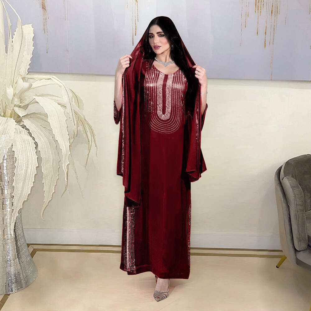 Because0195 Muslim Ethnic Clothing Fashion Rhinestone Robe Saudi Party Dress B5