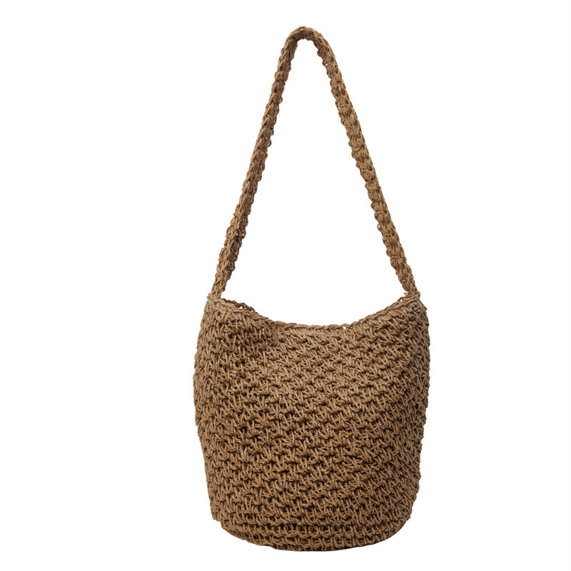 designer 2025 New Spring Fashion Woven Casual Simple Commuter Large Capacity Straw Shoulder Bag Bucket Bag Handbag