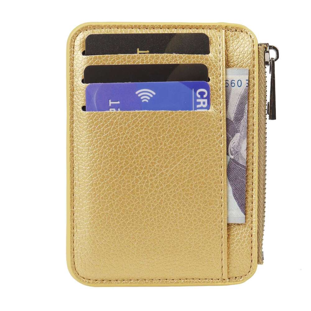PU Leather Litchi Texture Square Zipper Holder Multi-Card Slot Multi-Function Card Sleeve Wallet