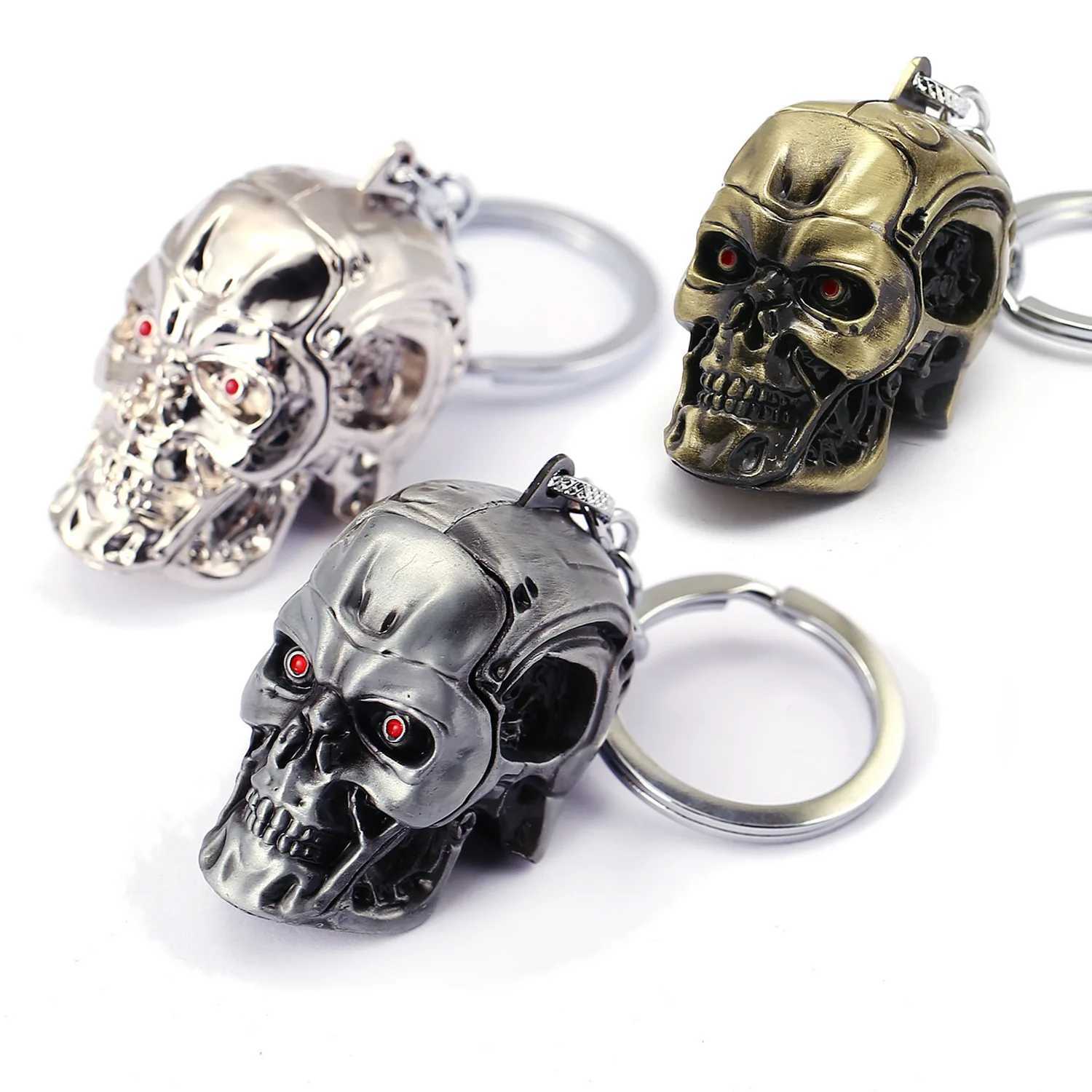 Movie Terminator 3D Skull Head Keychain Men Women Fashion Pendant Vintage Charm Key Ring Souvenir Accessories Gift M250604