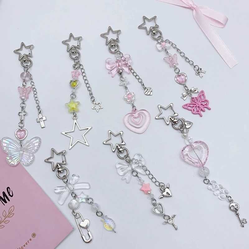 Butterfly Star Pendant Phone Charm Black Rope Beaded Key Chains Fashionable Bows Keyring Ornament for Phones Keys Bags W250604