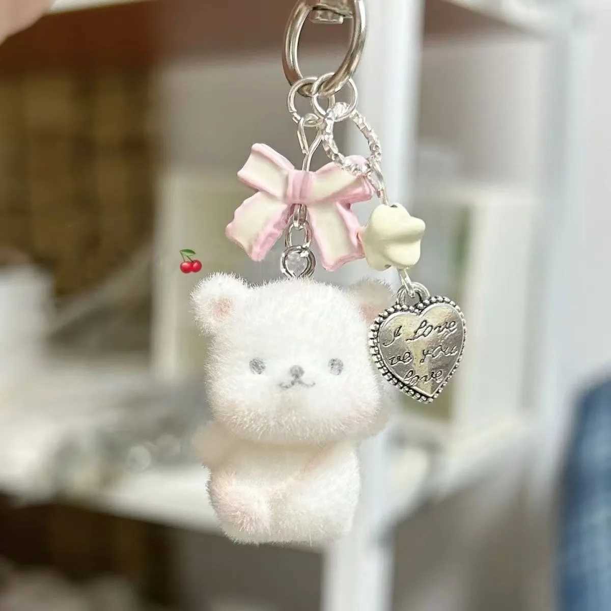 Lovely 3D Bear Rabbit Animal Keychains Key Ring For Women Gift Fluffy Cartoon Cute Bunny Pet Pendant Bag Box Car Holder Jewelry M250604