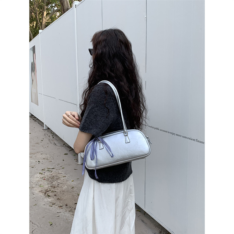 Korean Spring New Ballet Style Women s Handbag Fashion Multi functional Silver Shoulder fashion Underarm Bag fashion Designer Women s Fashion Shoulder