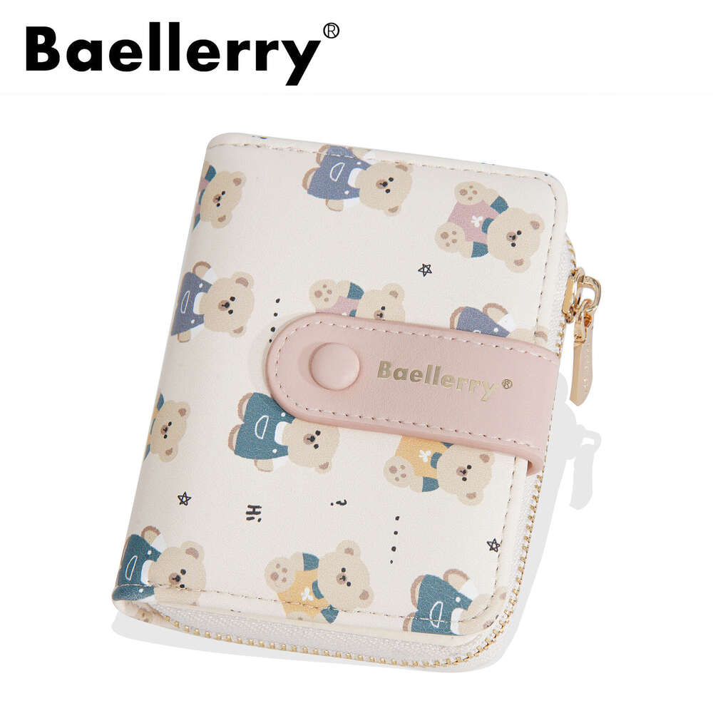 New Women's Short Wallet Baellerry Korean Style Cute Cartoon Bear Snap Button Leather Zipper Coin Purse