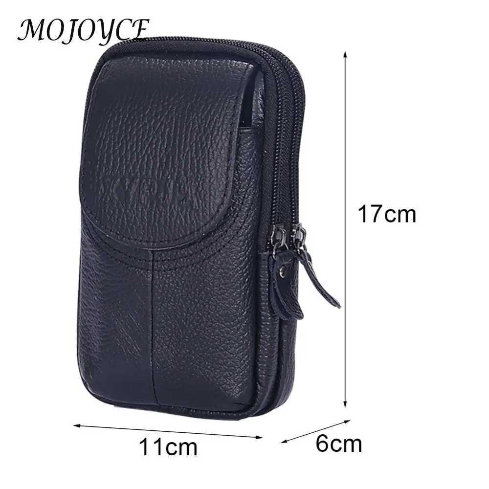 Mens Cowhide Belt Bag Double-layer Running Waist Bag Zipper Fitness Belt Pack W250604