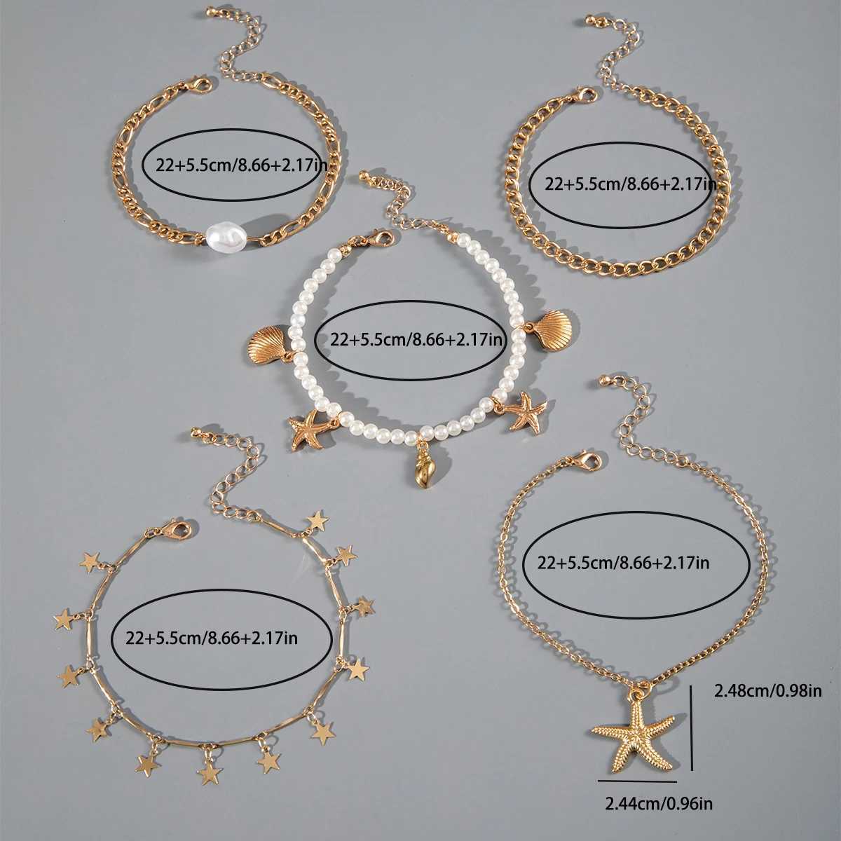 Tocona Bohemian Beach Shell Starfish Rice Beads Stretch Anklet Charm Anklet Set Holiday Multi-Layers Women Beach Jewelry W250604