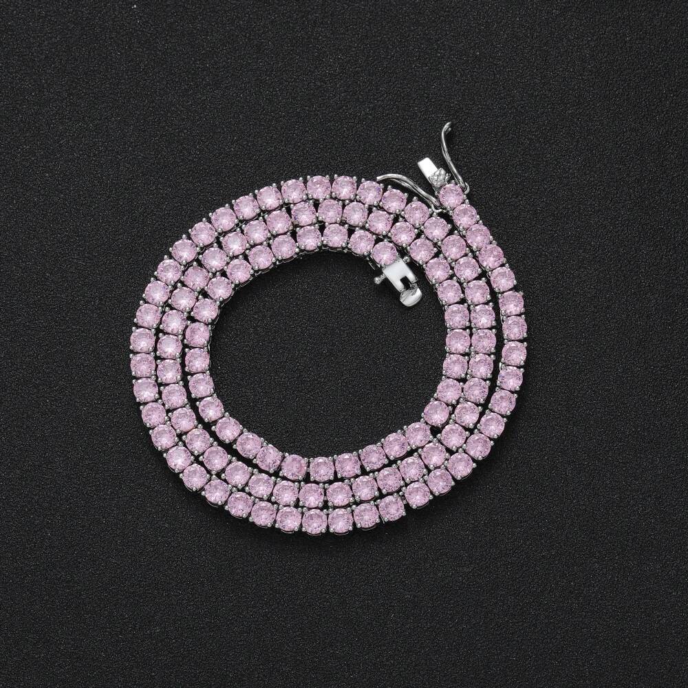 Bling Pink CZ 4mm 16inch 18inch Iced Out AAA Cubic Zirconia brass setting Tennis Chain Necklace BC201