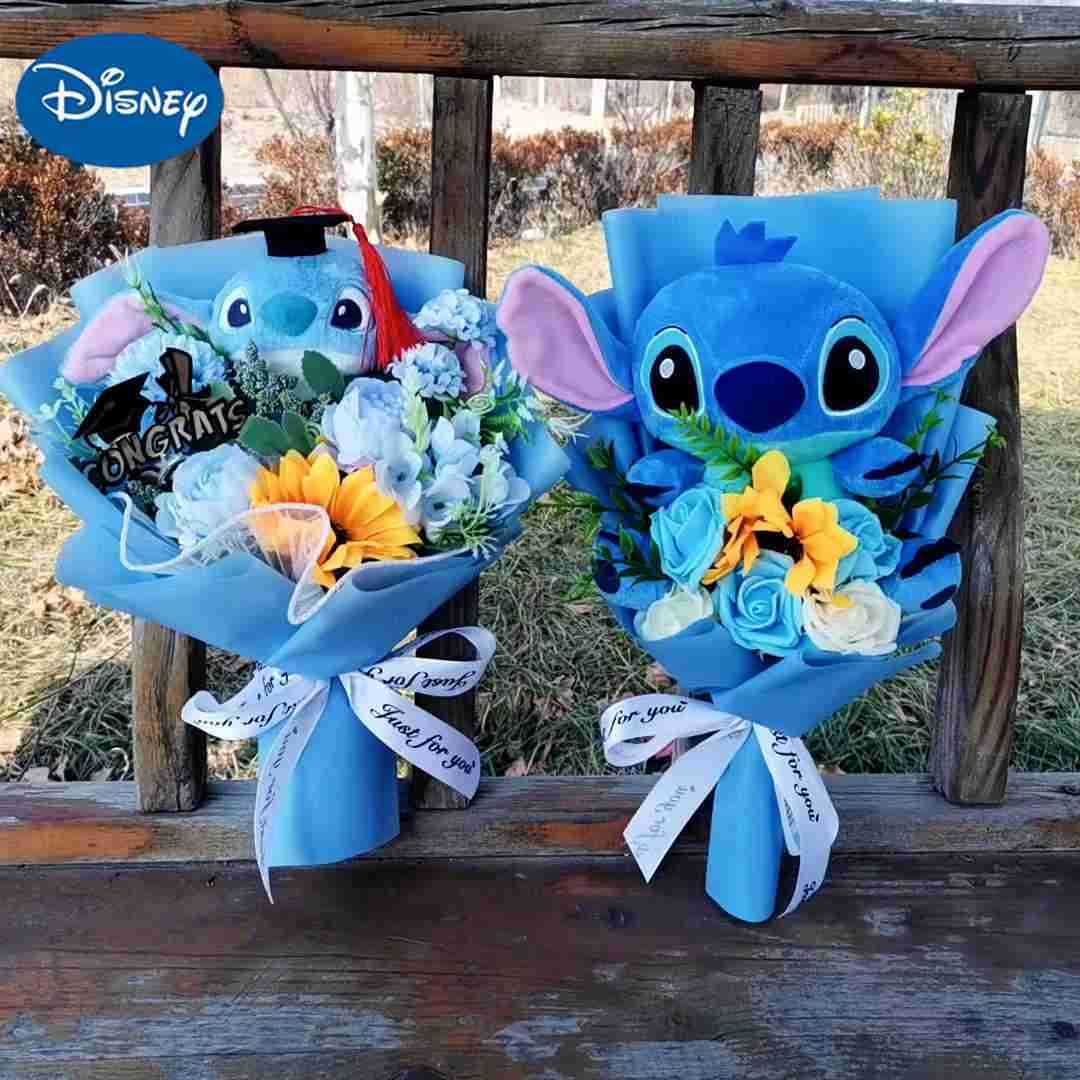 Disney Lilo Stitch Bouquet Major Holiday Gift PVC Rose Sunflower Anime Stuffed Doll Birthday Girl ValentineS Christmas Day Girl Gift Y250604