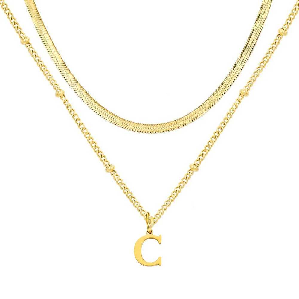 Stainless Steel Double-layer Necklace Golden 26 Initial Letters European and American Fashion Style Womens Jewelry WholesaleXJ250604