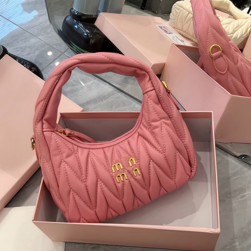 Women's pink Designer bags satchel Wander underarm hobo Genuine Leather With shoulder strap clutch Tote woman Shoulder bag