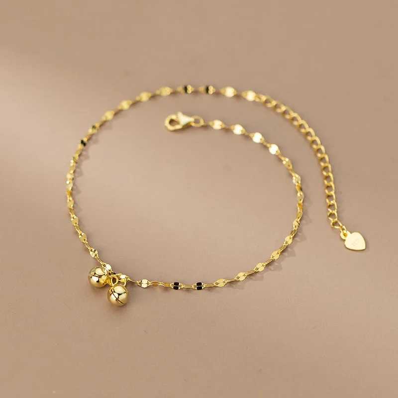 WOOZU Real 925 Sterling Silver Punk Glossy Golden Ball Chain Anklet For Women Personality French Foot Summer Beach Jewelry Gift W250604