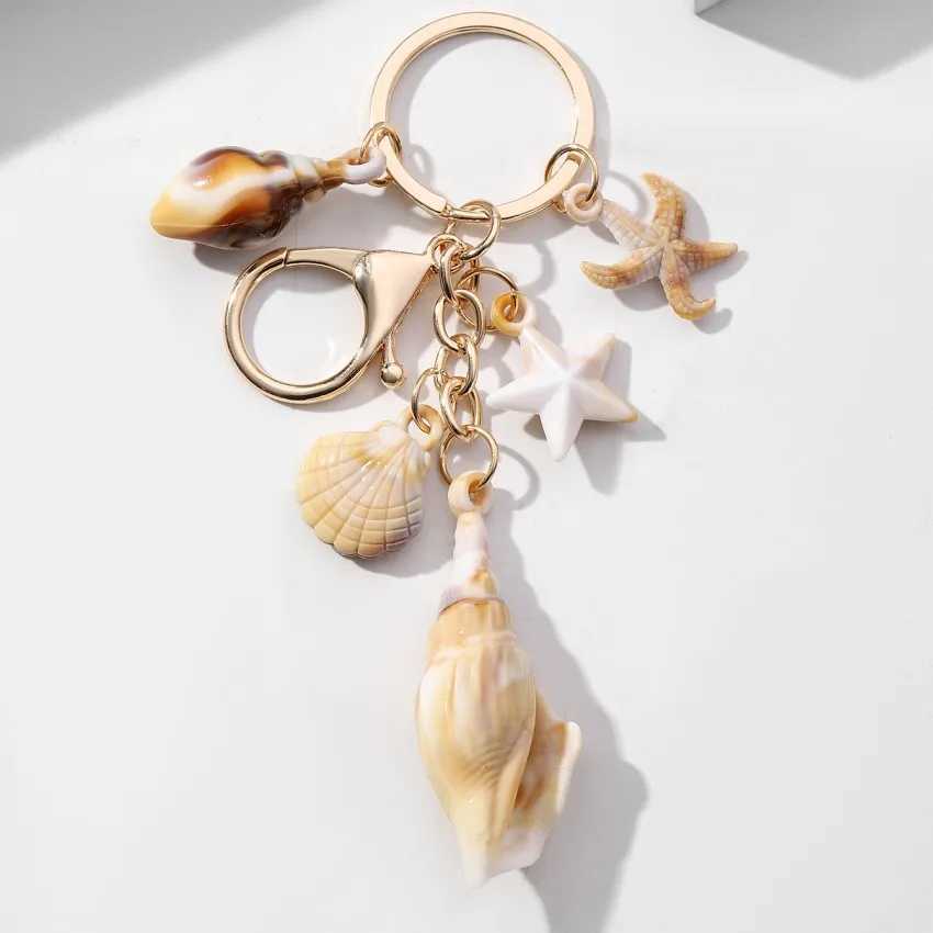 Shell Keychain Personalized Seaside Vacation Beach Simulation Starfish Conch Car Bag Pendant Family and Friends Keyring Gifts M250604