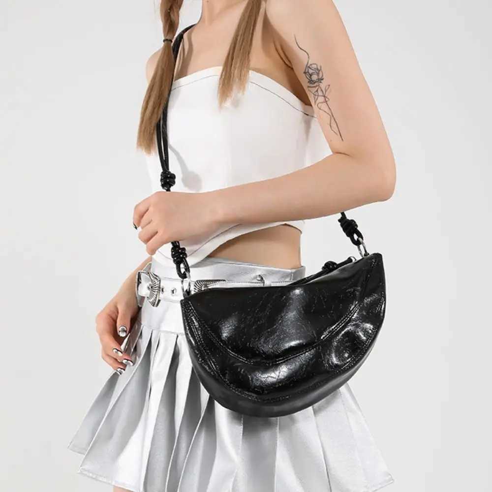 PU Leather Retro Saddle Bag Korean Style Fashion Design Crossbody Bags Solid Color Shoulder Bag Versatile Dumplings Bag Outdoor XJ250604