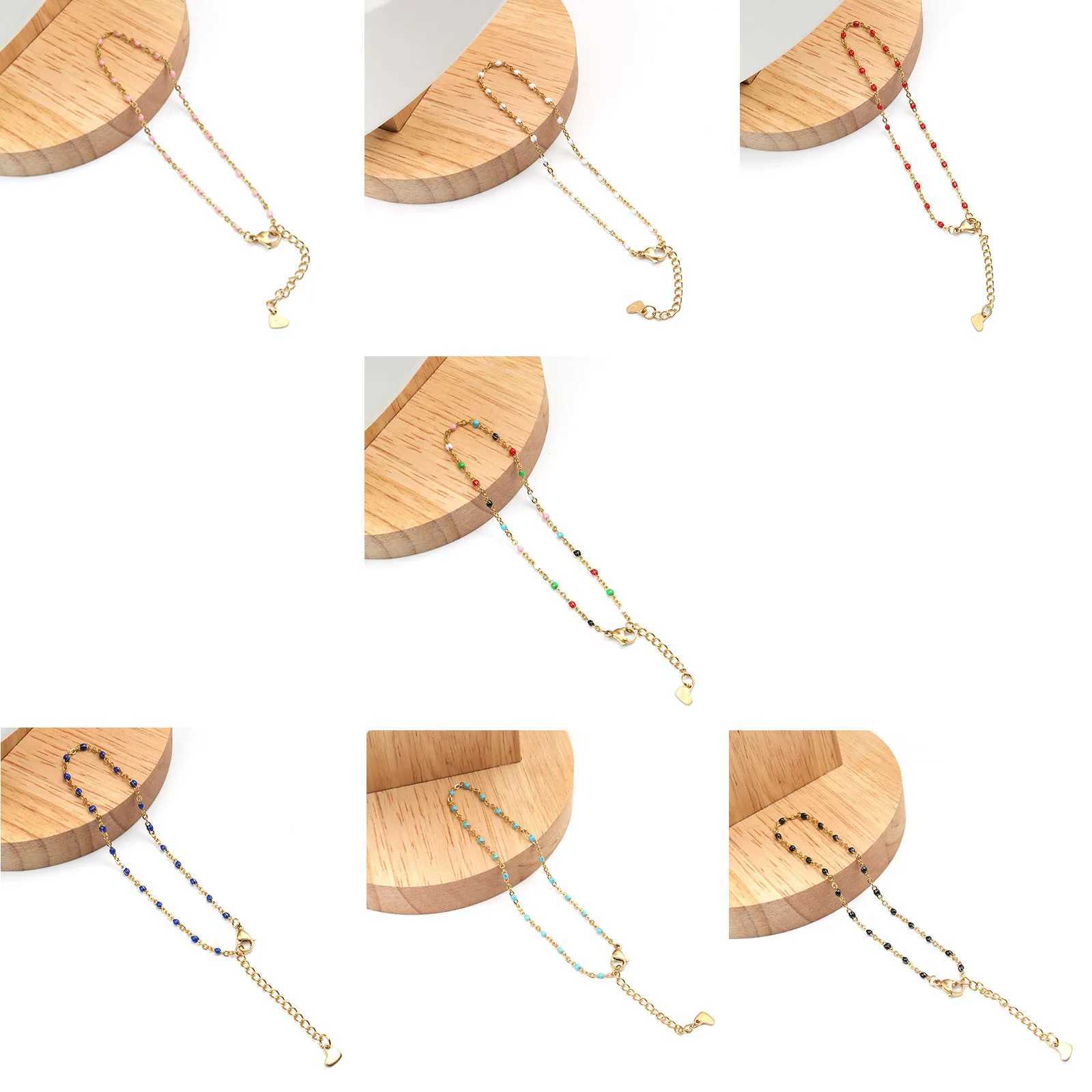 Fashion Colorful Enamel Beads Anklet Gold Color Stainless Steel Chain Anklet Bracelet For Women Summer Beach Foot Jewelry 23cm W250604