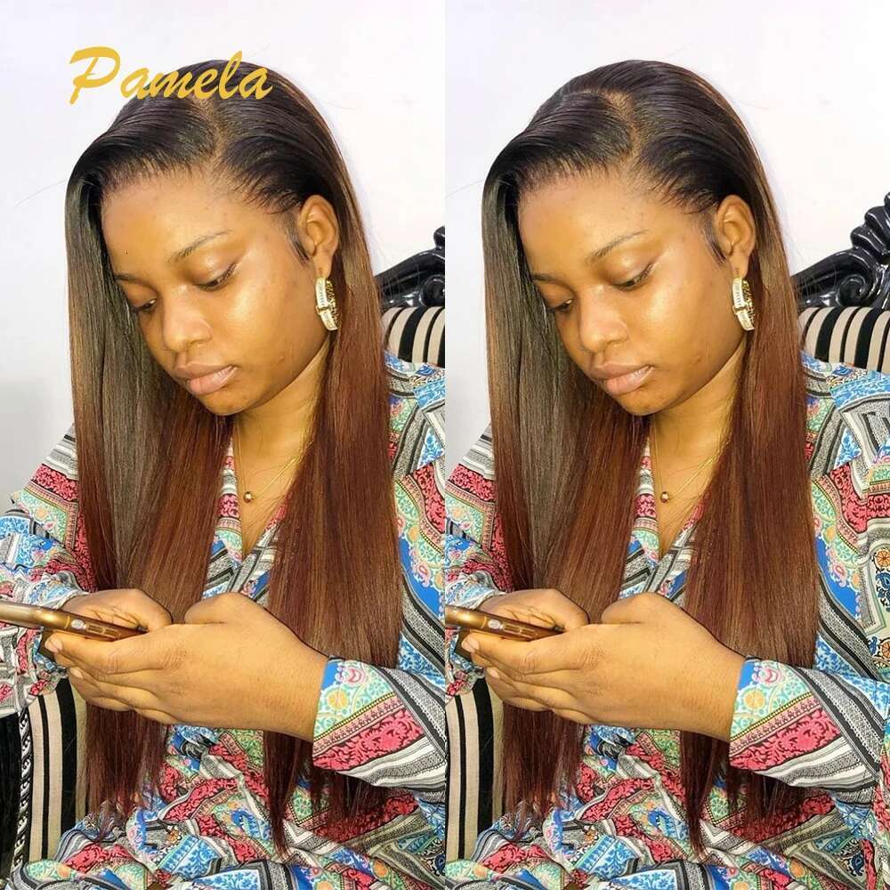 Super Double Drawn Ombre 1b/4 Colored Glueless Wig Ready To Go 13x6 Bone Straight Transparent 30inch Lace Front Human Hair Wigs