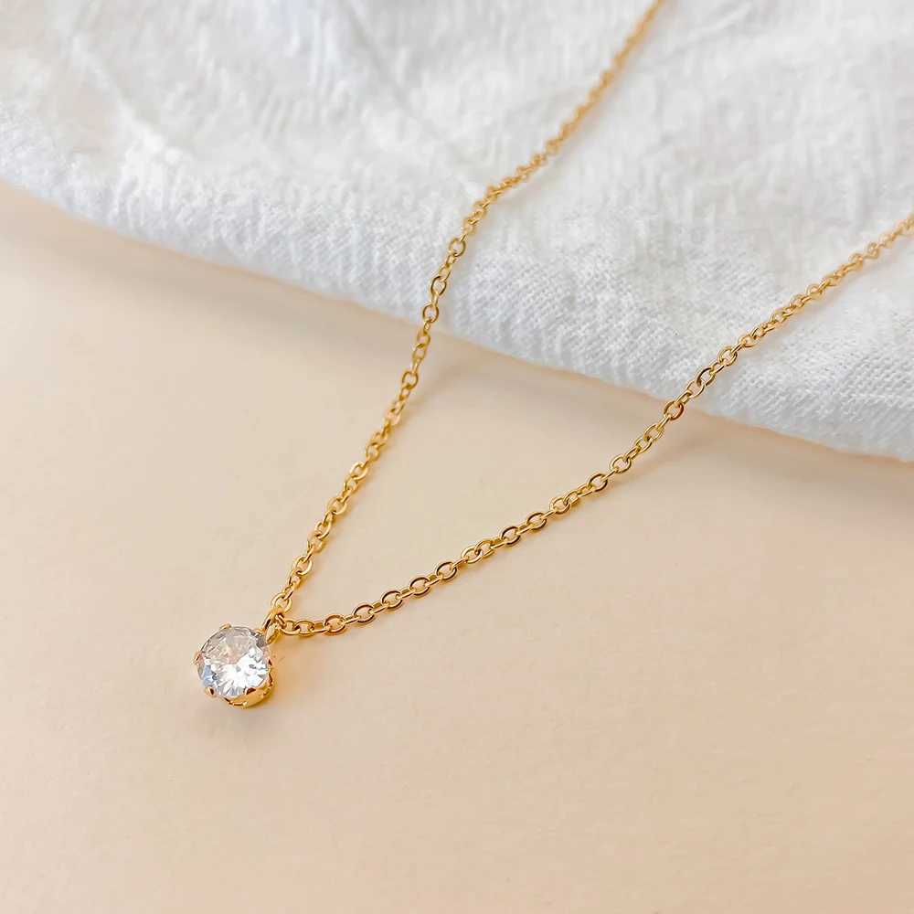 eManco Round Sparkling Zirconia Pendant Stainless Steel Gold Plated Charm Decoration Necklaces for Women Jewelry 48 Hour ShippingXJ250604