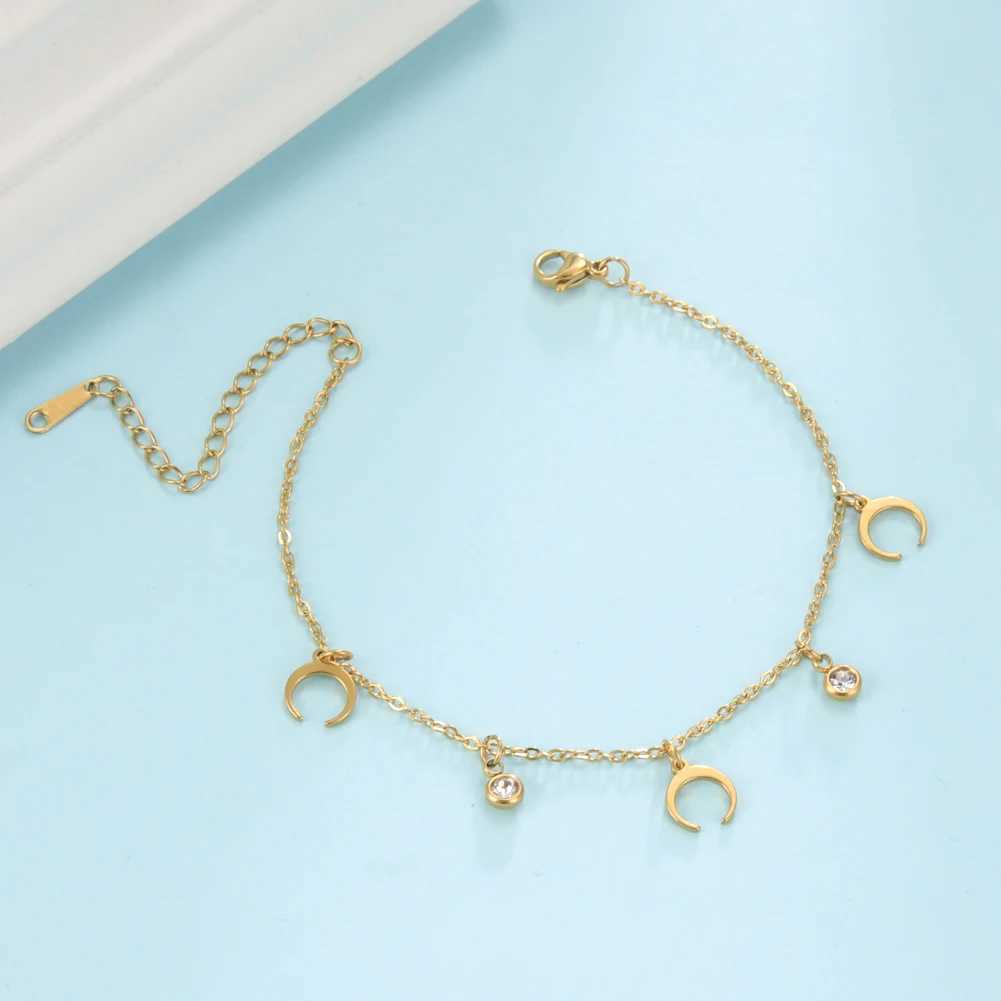 Lucktune Crystal Moon Anklets for Women Stainless Steel Crescent Tassel Sandals Foot Chain Summer Jewelry Boho Beach Accessories W250604