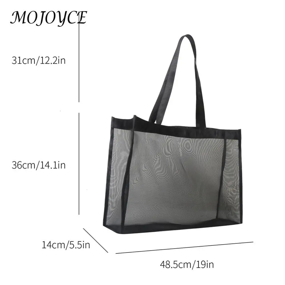 Fashion Shopping Bag Large Capacity Mesh Top-Handle Handbag Solid Color Storage Bags Transparent All-match for Beach Swimming 250603