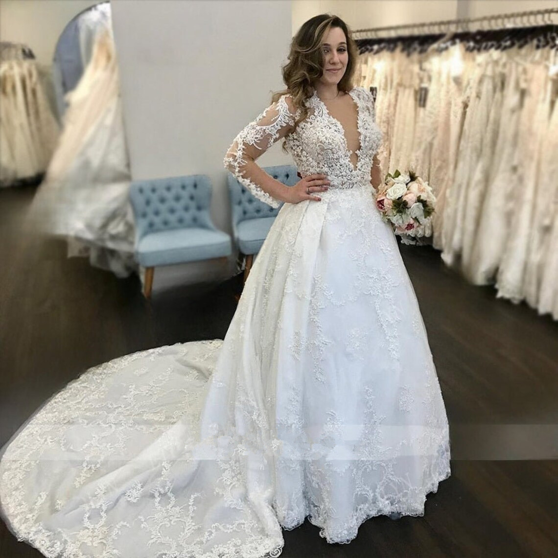 Luxury Pearls Beading Off the Shoulder Wedding Dresses Princess Bling Separately Long Sleeves Bridal Gowns A Line 2025 Customized Vestido De Noiva 01