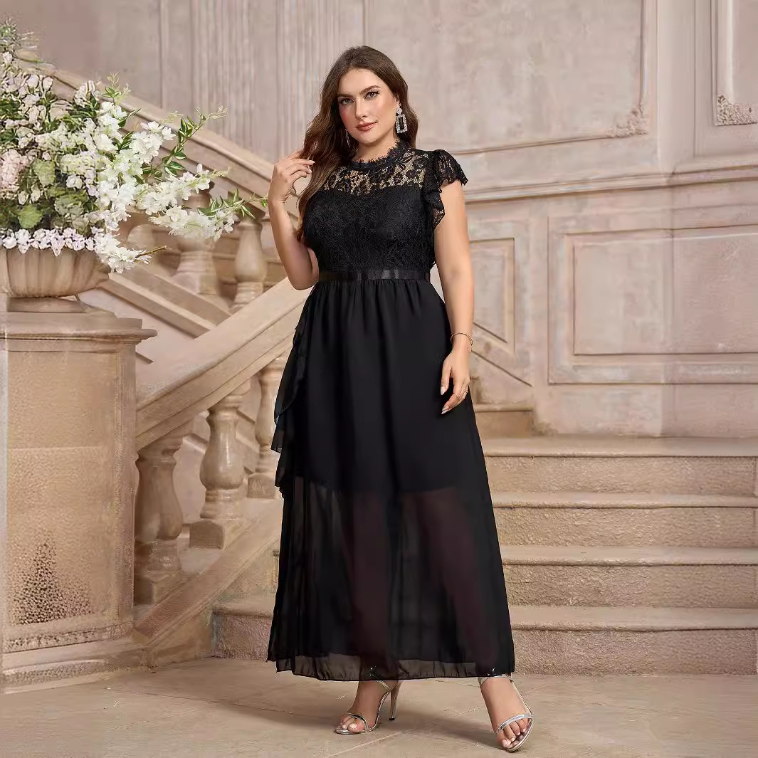 Large size standard dress solid color slim fit elegant dress autumn