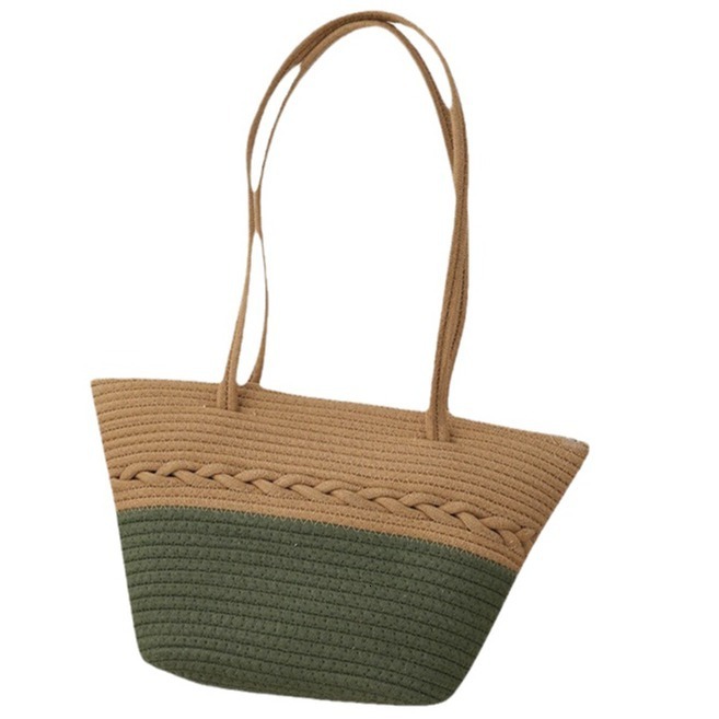 Two tone cotton rope woven handmade niche design beach bag summer women's multifunctional shoulder bag designer women's crossbody bag