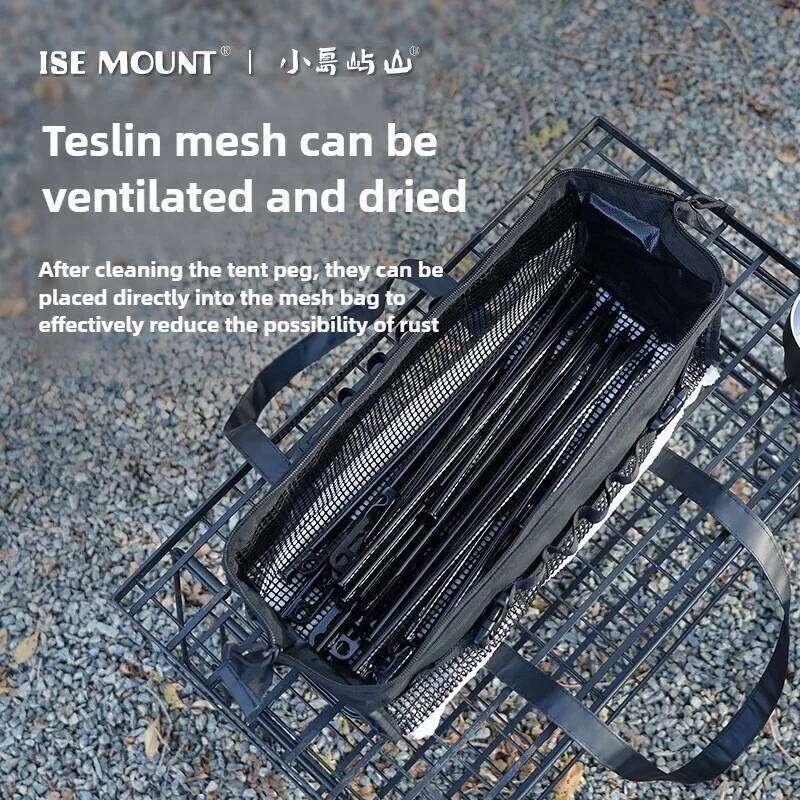 Women's Bags Designer ISE MOUNT Outdoor Stake Thick Rubber Mesh Portable Large Capacity Sundries Storage Bag Floor Peg Storage