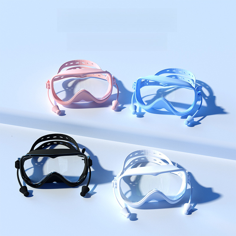 Large Frame Swim Goggles Waterproof Anti-Fog HD Non-Tightening Children Adult Diving Glasses Swimming Cap Set with Nose Clip