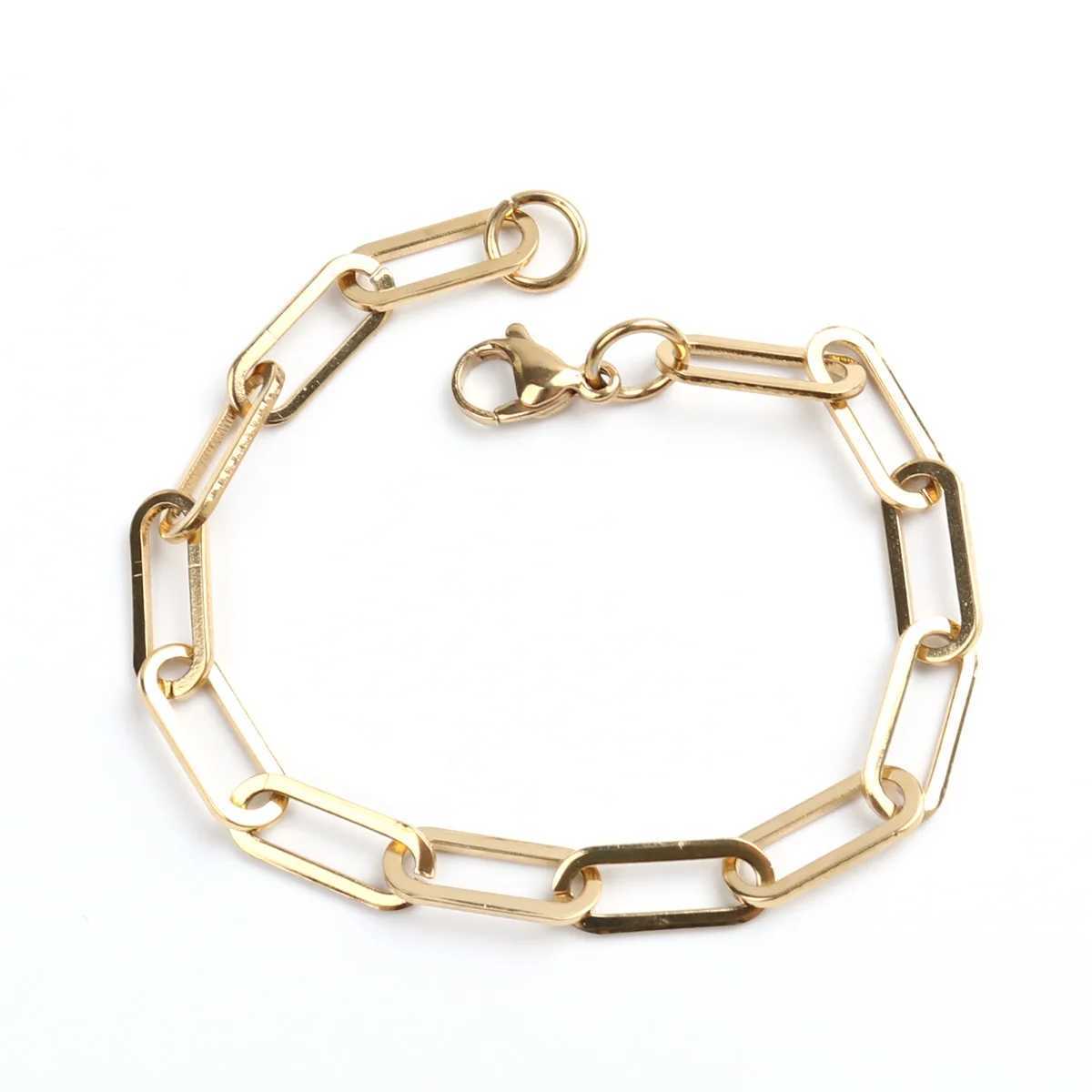 New Fashion 304 Stainless Steel Paperclip Chains Bracelets Metal Hand-Chain For Women Men Jewelry Gifts 18.5cm long 1 Piece M250604