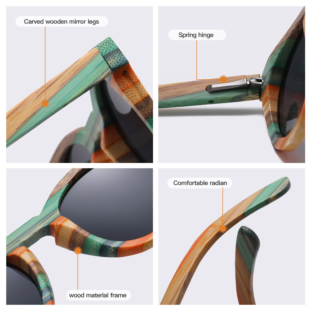 GM Fashion Skateboard Wood Bamboo Sunglasses Polarized Womens er Wood Sunglasses UV400 241114