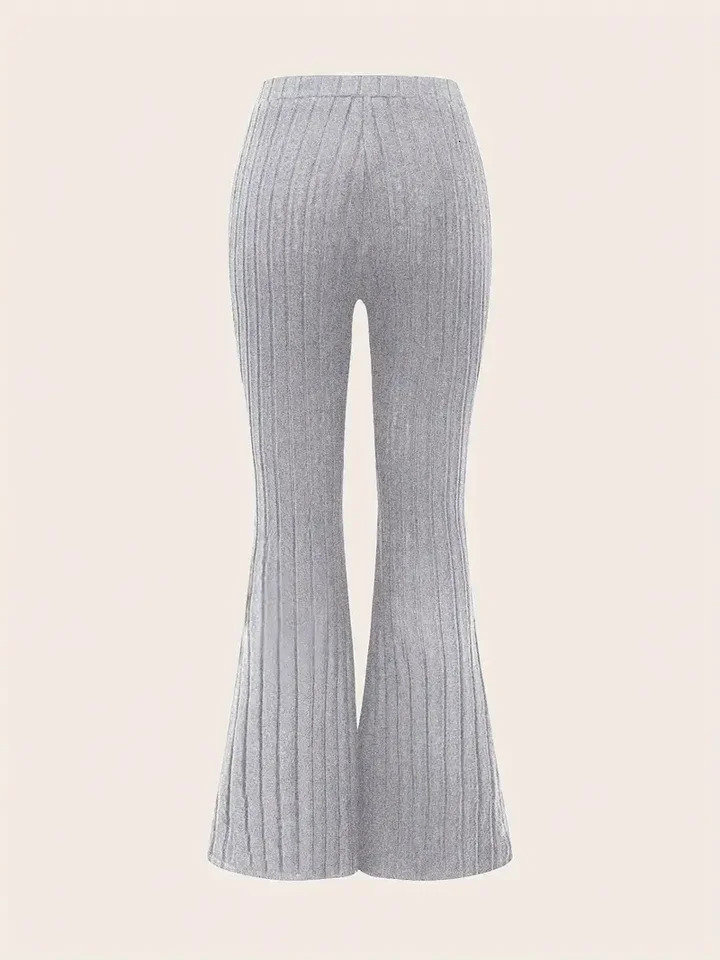Solid Ribbed Flare Leg Pants Casual Slim Pants For Spring Fall Womens Clothing 250530