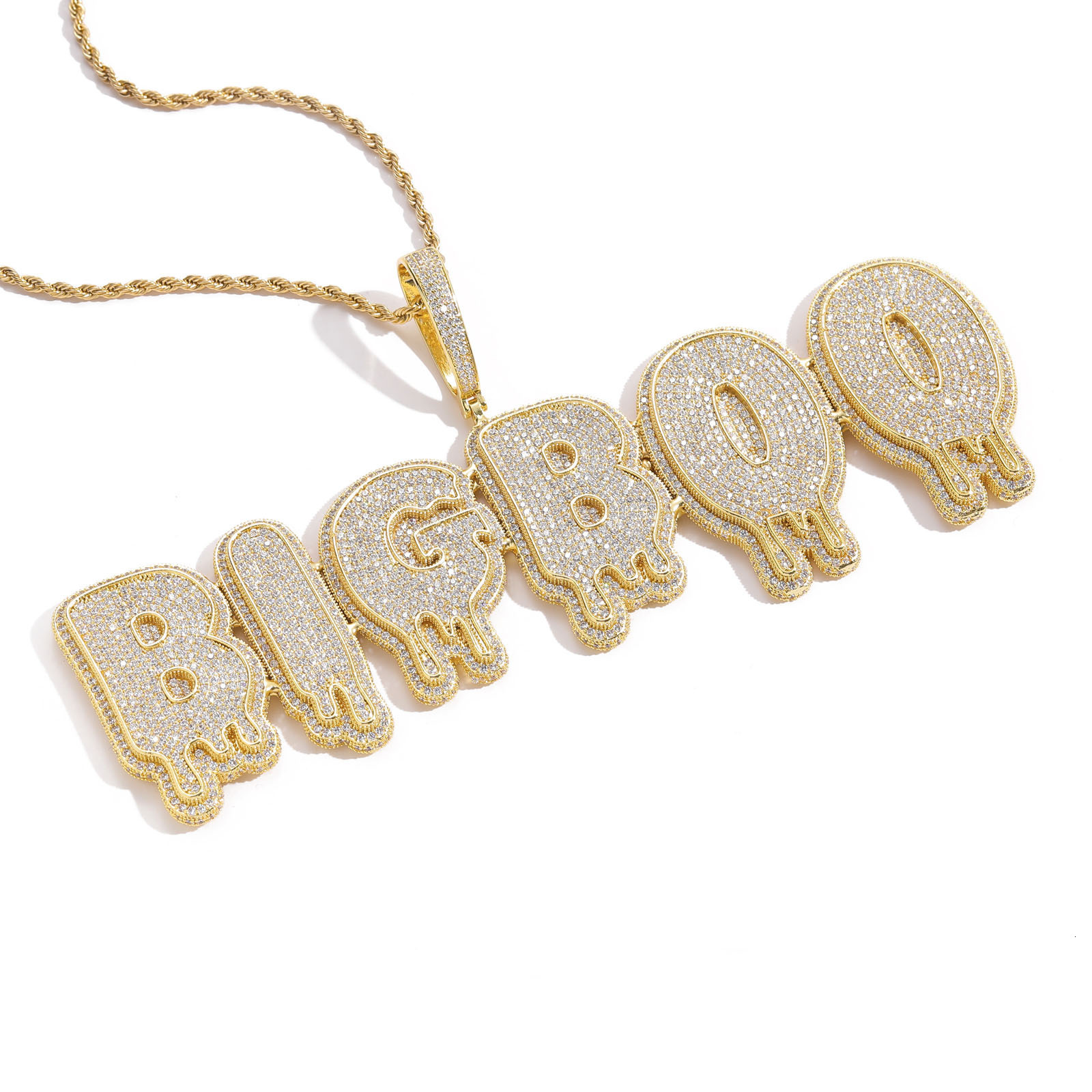 Hip Hop Splice English Letter Free Combination Name Large Droplet Pendant Private Customized Hip Hop Necklace