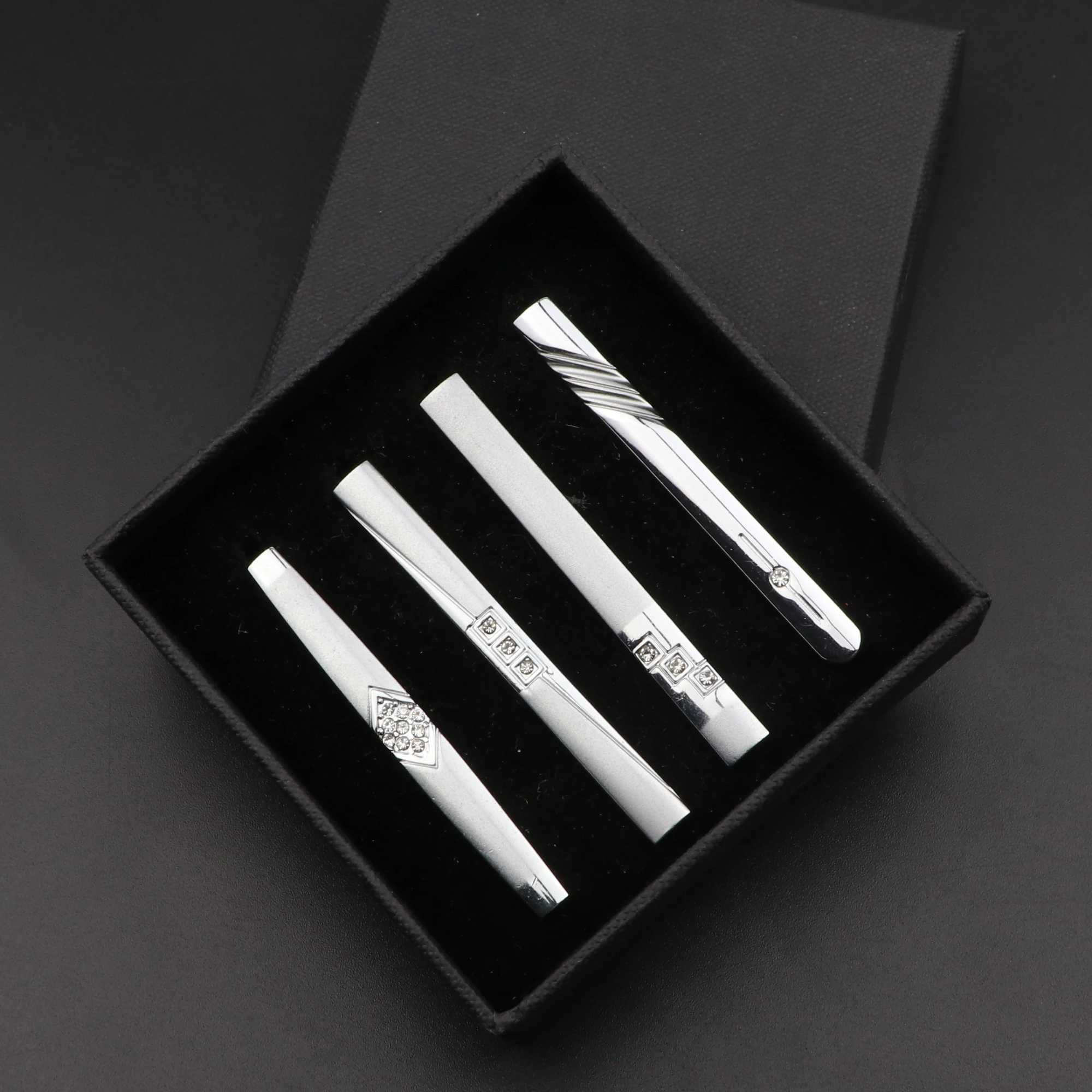 4pcs Mens Metal Tie Clip With Gift Box Bright Silver Color Chrome Stainless Steel Necktie Clips Pin Clasp Clamp Wedding Jewelry W250604