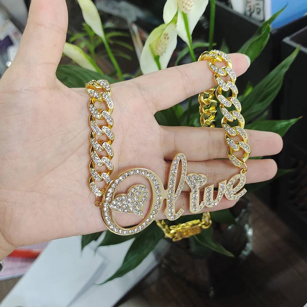 AI Customized Stainless Steel Word Name Necklace 1.2cm Rhinestone Chain Miami Cuban Link for Men Women Hip hop Jewelry