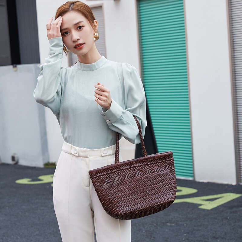 Woven Bag Leather Dragon Handwoven Top Layer Cowhide Basket Handbag Genuine Leather Ins Style Women S Bag Soft Woven Tote