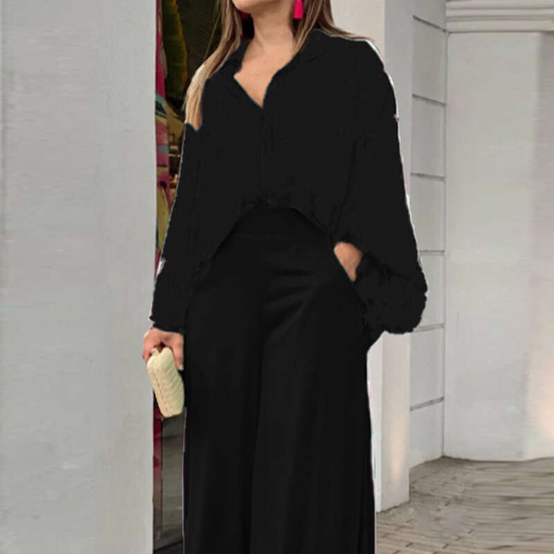 Women's Clothing Printed Shirt Sleeve Ins Style Elegant Long Pants Fashion Winter Outfit Set B5