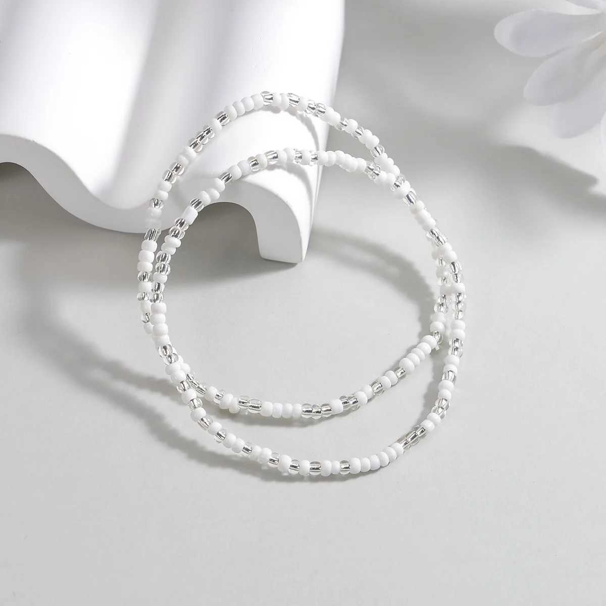 2pcs/set Boho Anklet Multi-layer White Beads Chain Ankle Summer Bracelet Charm Sandals Barefoot Beach Foot Bridal Jewelry A65 W250604