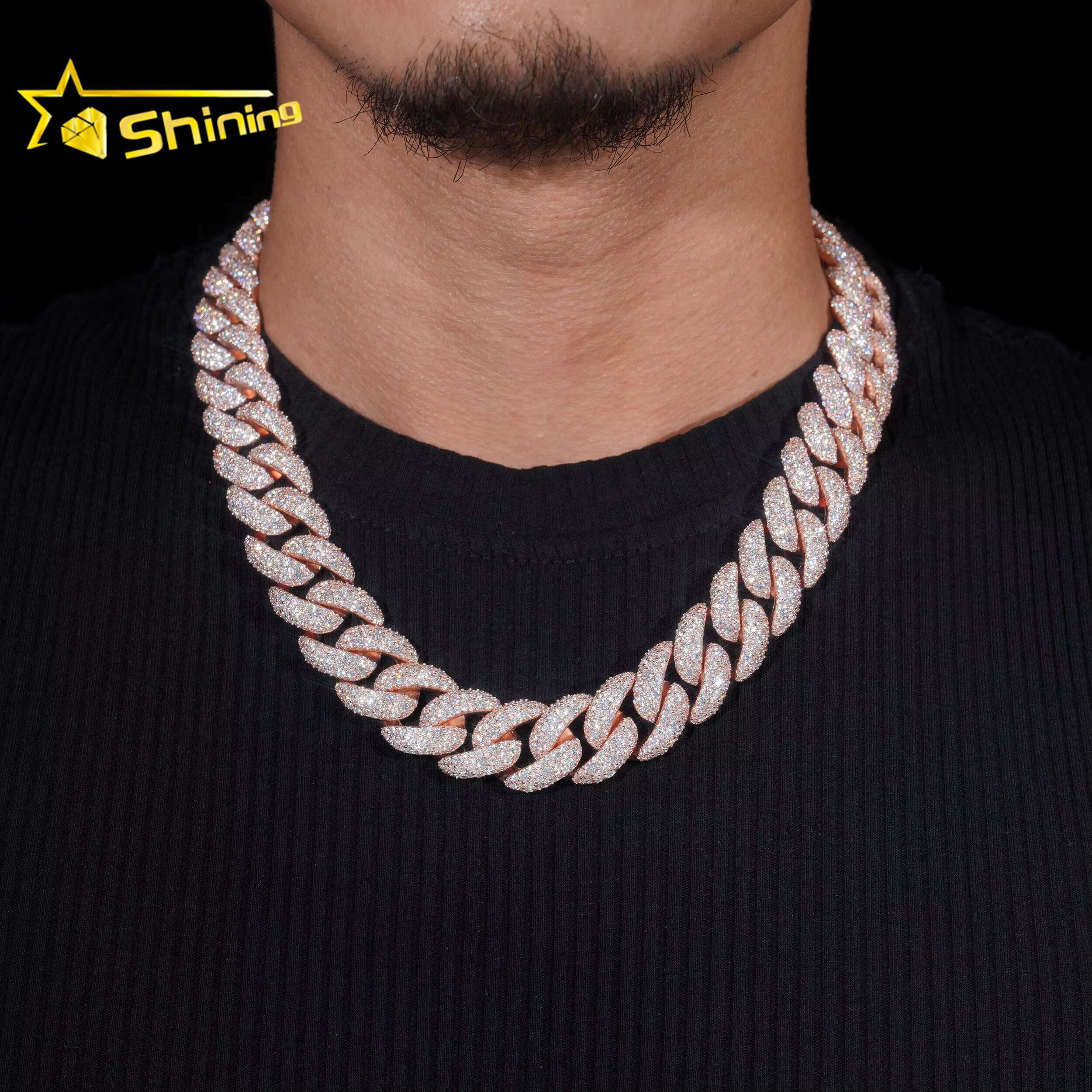 Rapper Hip Hop Jewelry 925 Sterling Silver Customized 18MM Iced Out Diamond VVS Moissanite Cuban Link Chain Necklace