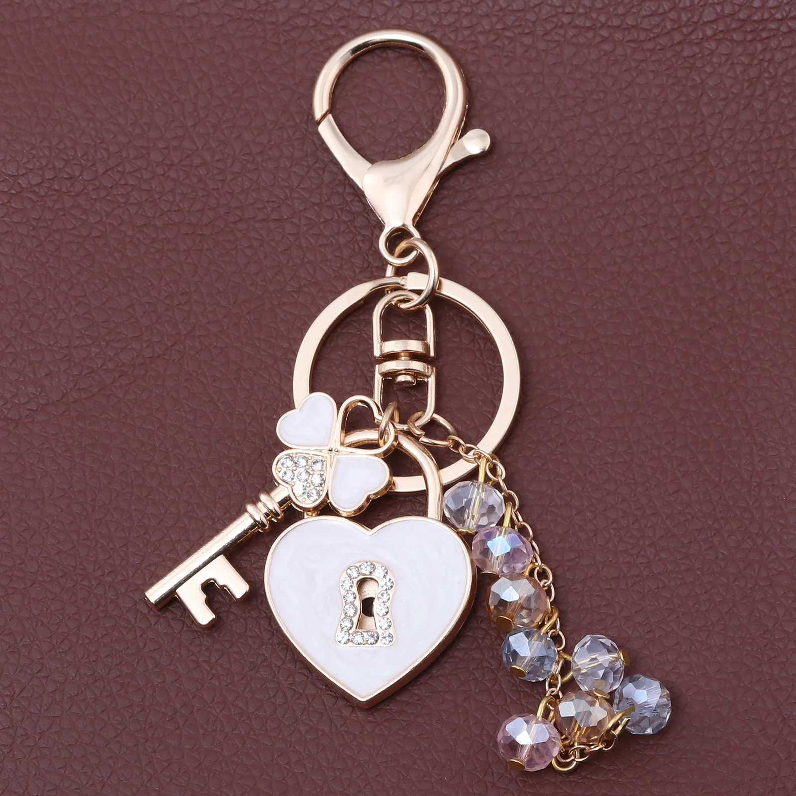 New Fashion Rhinestone Bow Key And Heart Lock Bag Keychain For Women Bag Charm Key Chain Birthday Gift Jewelry W250604