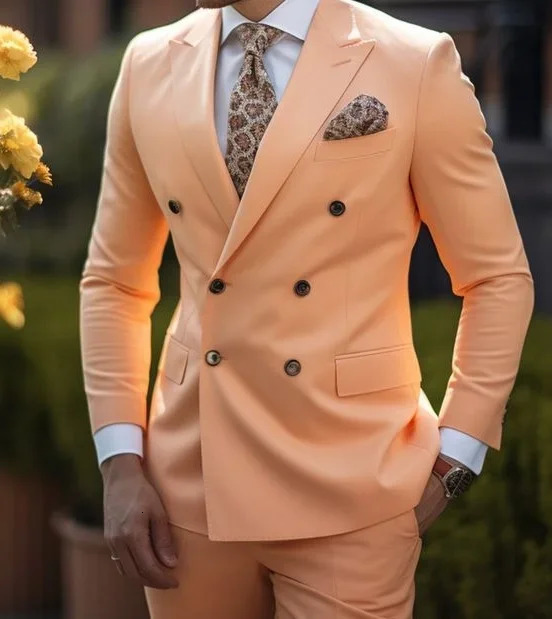 High Quality Brown Men Suits 2024 Double Breasted Bespoke Wedding Suit ed Lapel Formal Blazer Slim Fit 2 Piece Jacket Pants 250604Z