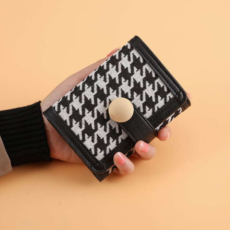 High-Quality Houndstooth Canvas Short Clasp, Clutch Bag, Long Women's Wallet with a Sense of Sophistication, Coin Purse