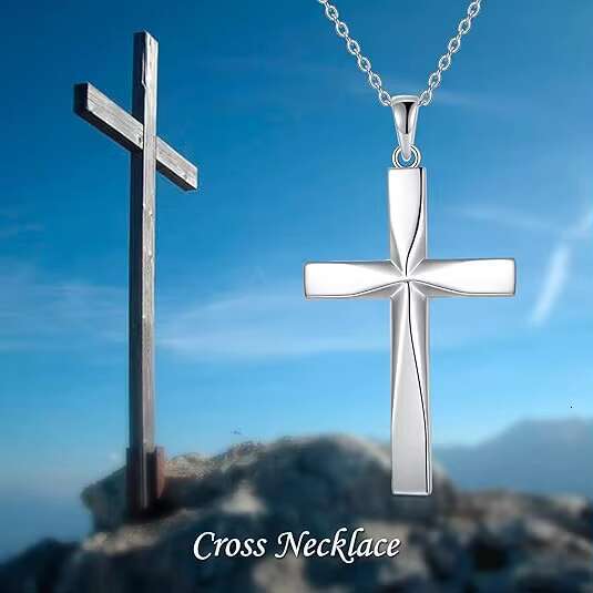Classic Retro Smooth Cross Pendant 925 Silver Necklace Fashion Religious Jewelry Cross Necklace