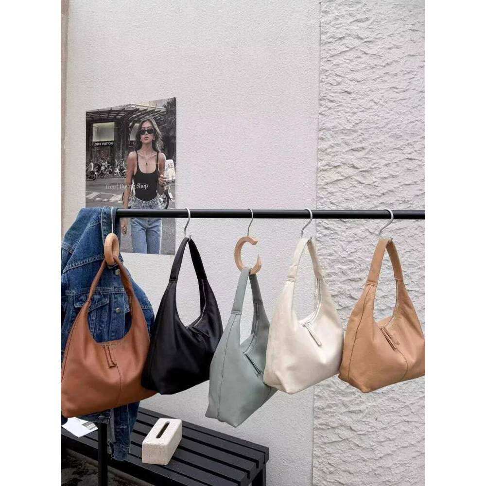 Ladies Spring Summer Office Genuine Leather Dumpling Bun Fashion Leisure Versatile Handbag Armpit Underarm Shoulder Bag