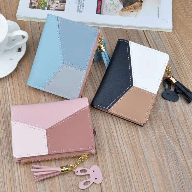 New Arrival Wallet Short Women Zipper Patchwork Fashion Panelled Wallets Trendy Coin Purse Card Holder Leather