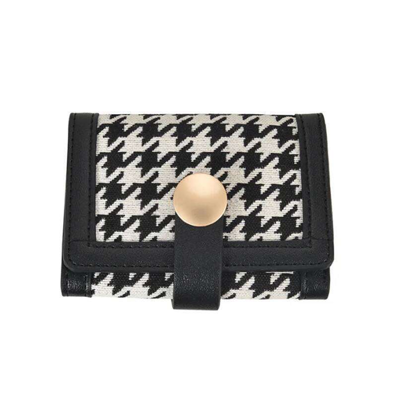 Popular women's purse Europe and the United States retro fashion style canvas thousand bird check short buckle folding han