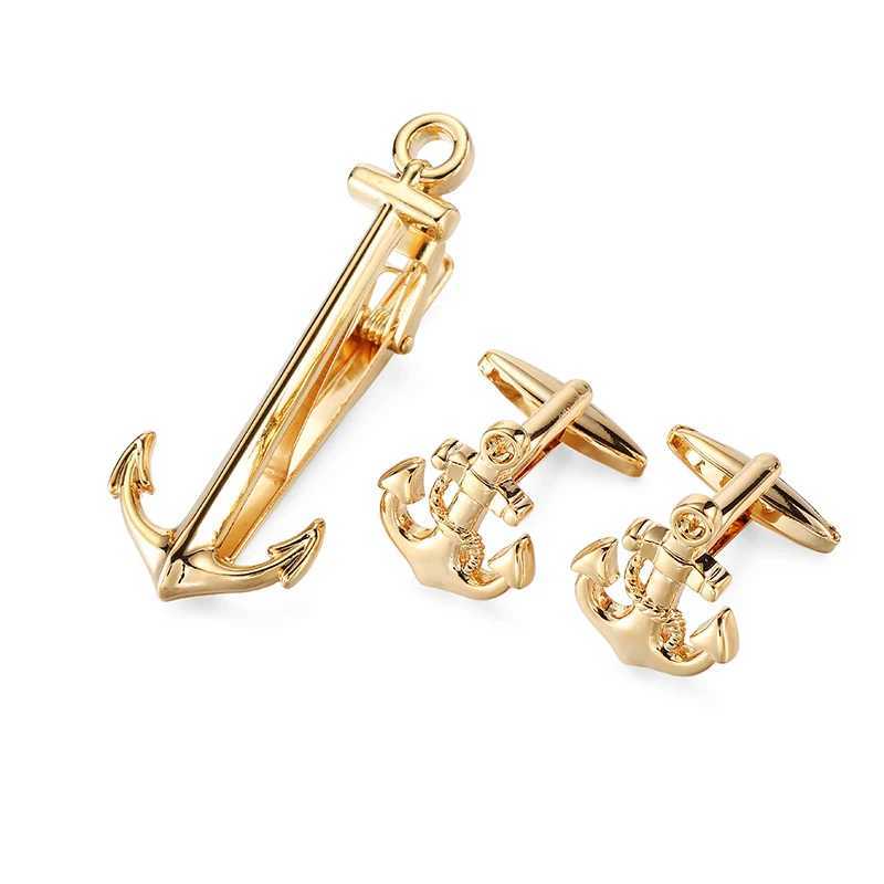 Classic Mens French Shirt Cufflinks Tie Clip Set High-Quality Shining Ship Anchor Clip Cuff Buttons Suit Accessories Jewelry W250604