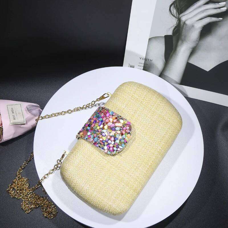 New Elegant Purple Women's Purse Fashion Woven Evening Bag Wedding/Prom/Birthday Party Clutch Handbags With Crossbody Chain