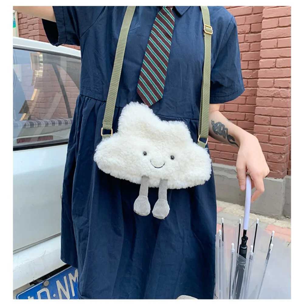 Lovely Soft Plush Little White Cloud Bag Wear Resistant Women Bag Durable Large Capacity Shoulder Bag Soft Cell Phone Pouch XJ250604