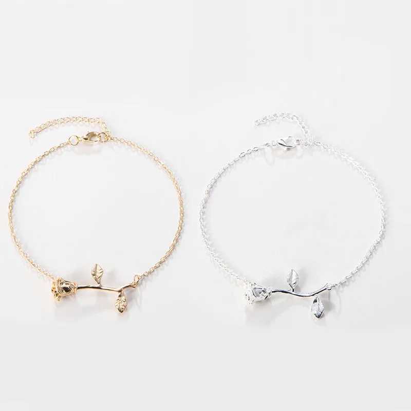 Trendy Summer Simple Silver Color Rose Flower Chain Anklet Bohemian Vintage Footwear Leg Bracelets 2021 Female Foot Jewelry W250604